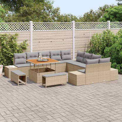 Set Divano da Giardino con cuscino 13 pcs Beige Poly Rattan