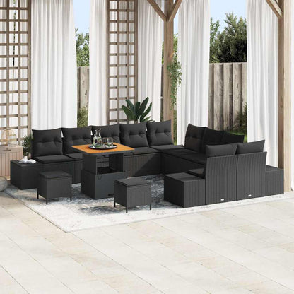 Set Divano da Giardino con cuscino 13 pcs Nero Poly Rattan