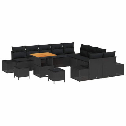 Set Divano da Giardino con cuscino 13 pcs Nero Poly Rattan