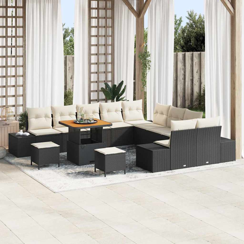 Set Divano da Giardino con cuscino 13 pcs Nero Poly Rattan