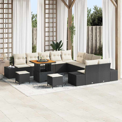 Set Divano da Giardino con cuscino 13 pcs Nero Poly Rattan