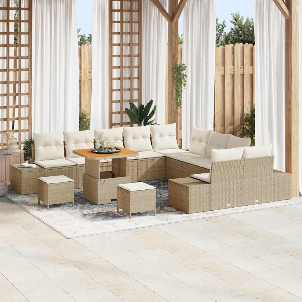 Set Divano da Giardino con cuscino 13 pcs Beige Poly Rattan