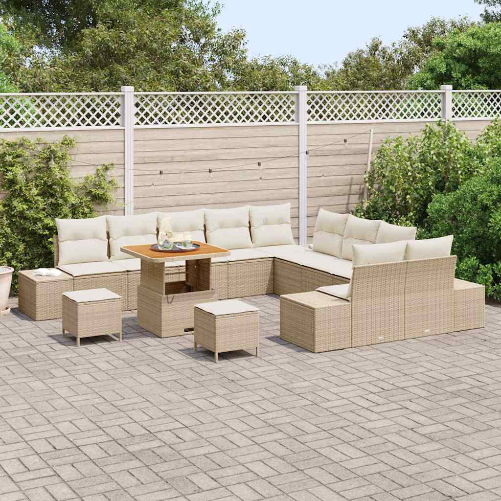 Set Divano da Giardino con cuscino 13 pcs Beige Poly Rattan