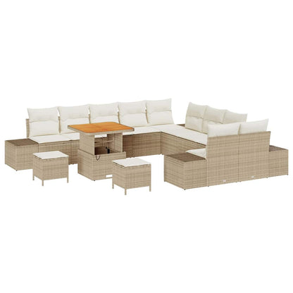 Set Divano da Giardino con cuscino 13 pcs Beige Poly Rattan