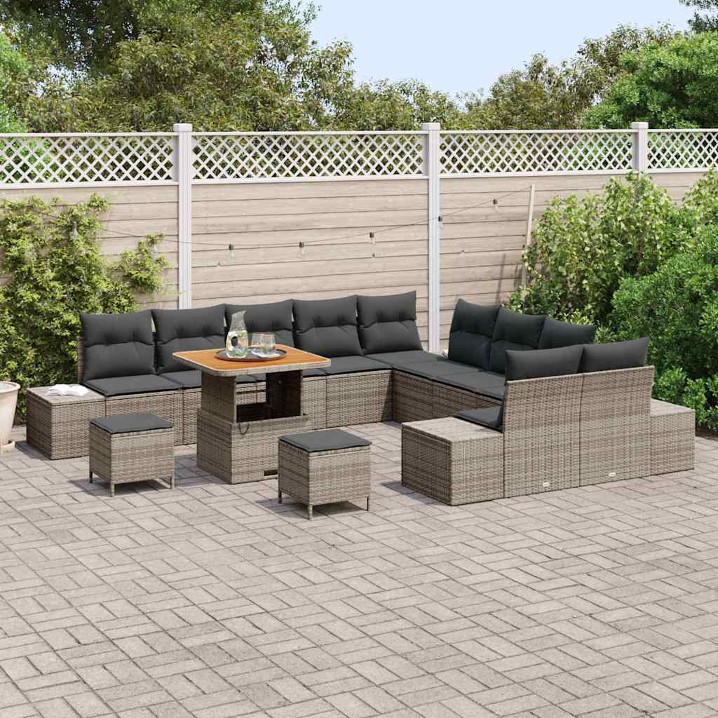 Set Divano da Giardino con cuscino 13 pcs Grigio Poly Rattan