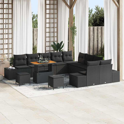 Set Divano da Giardino con cuscino 13 pcs Nero Poly Rattan