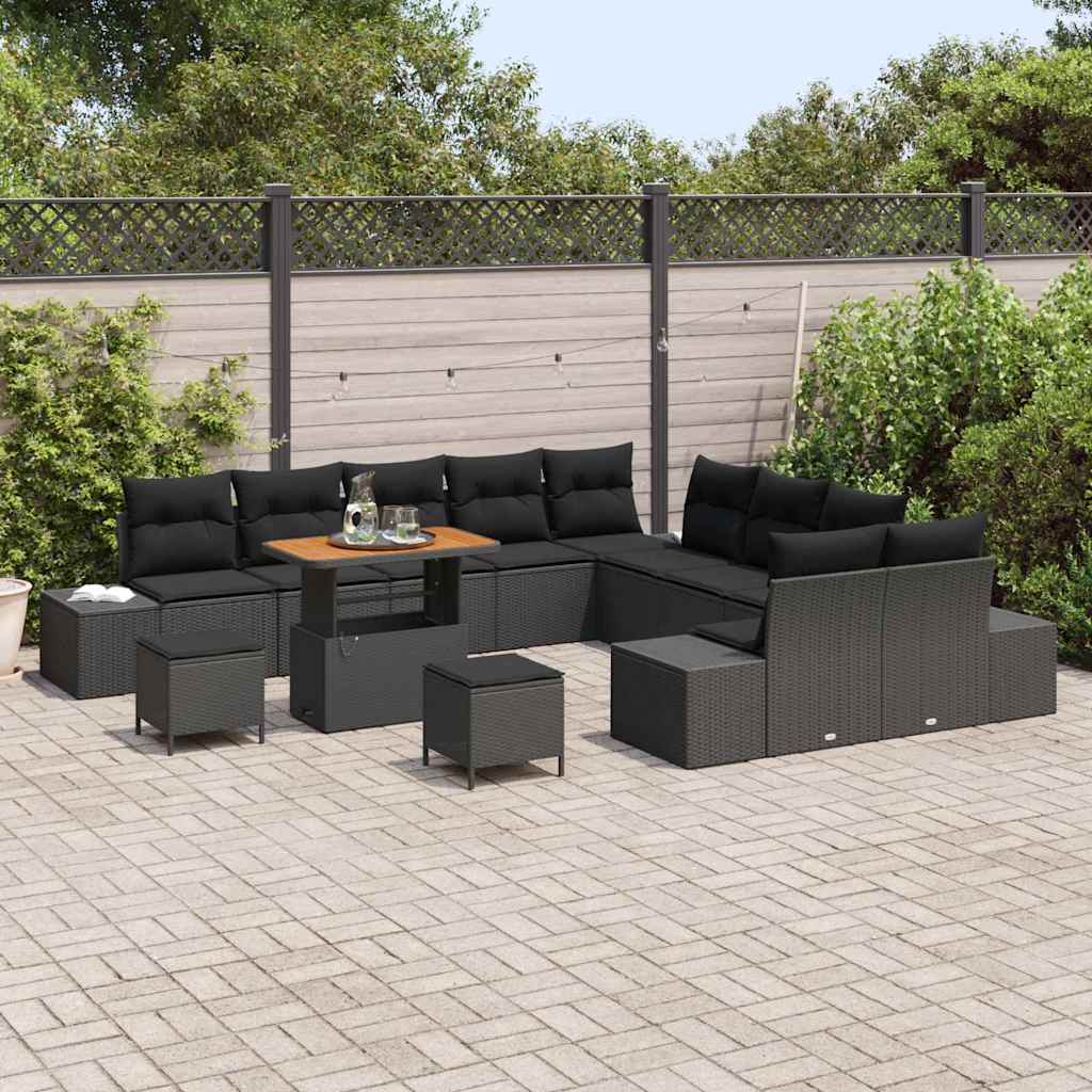 Set Divano da Giardino con cuscino 13 pcs Nero Poly Rattan