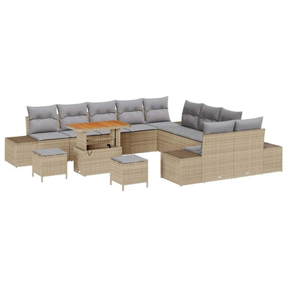 Set Divano da Giardino con cuscino 13 pcs Beige Poly Rattan