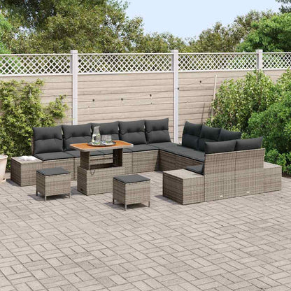 Set Divano da Giardino con cuscino 13 pcs Grigio Poly Rattan