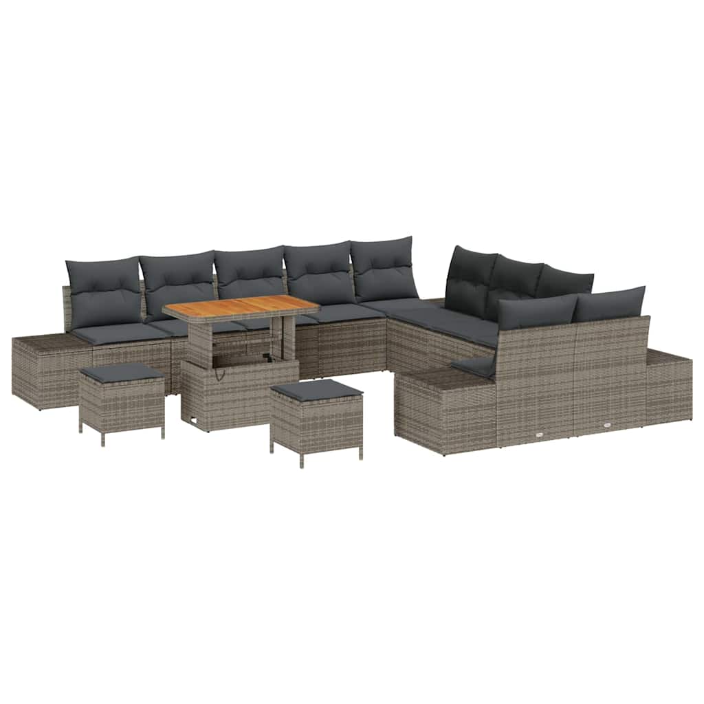 Set Divano da Giardino con cuscino 13 pcs Grigio Poly Rattan