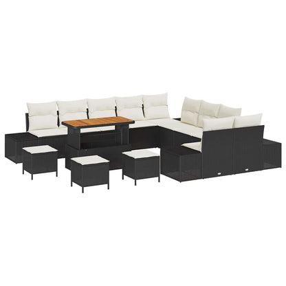 Set Divano da Giardino con cuscino 14 pcs Nero Poly Rattan