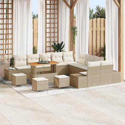 Set Divano da Giardino con cuscino 14 pcs Beige Poly Rattan