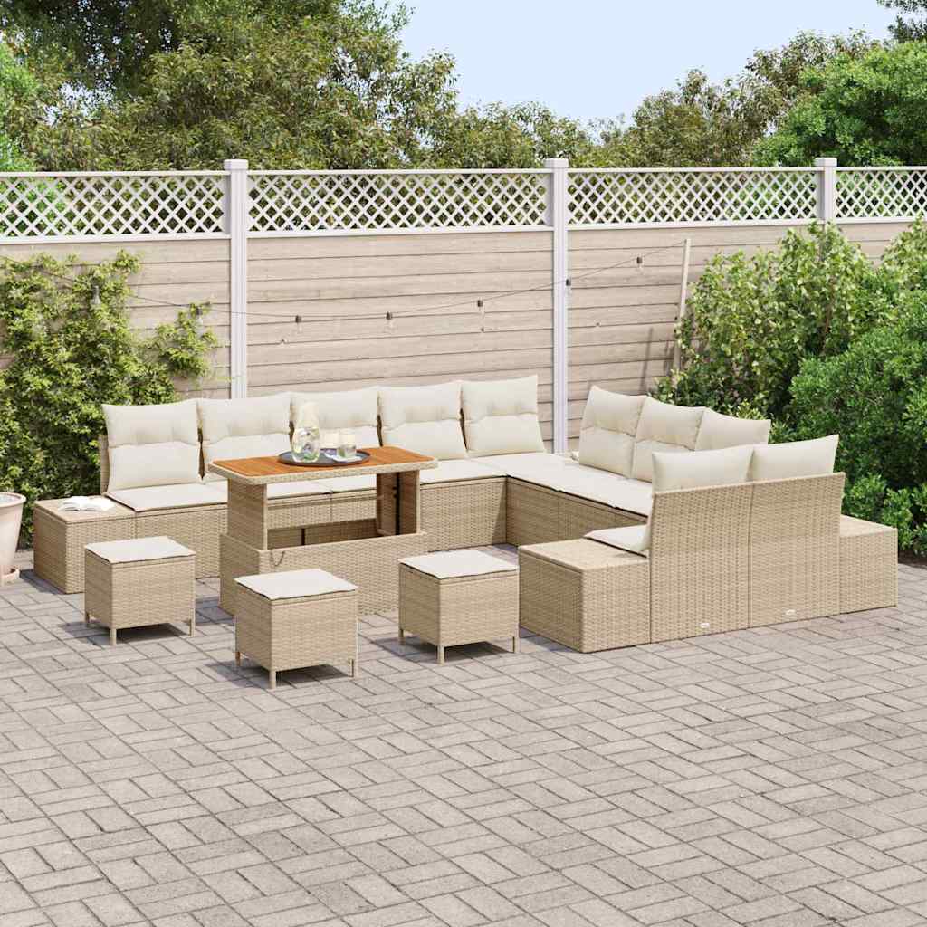 Set Divano da Giardino con cuscino 14 pcs Beige Poly Rattan