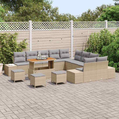 Set Divano da Giardino con cuscino 14 pcs Beige Poly Rattan