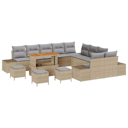 Set Divano da Giardino con cuscino 14 pcs Beige Poly Rattan