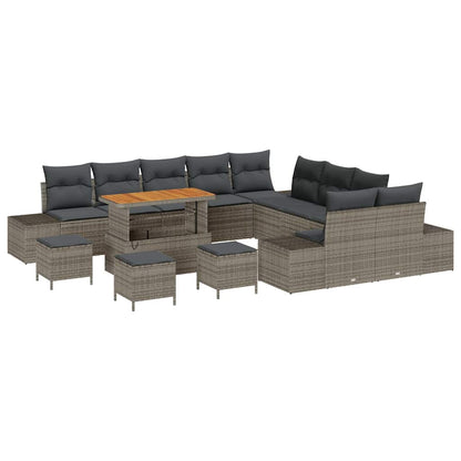 Set Divano da Giardino con cuscino 14 pcs Grigio Poly Rattan