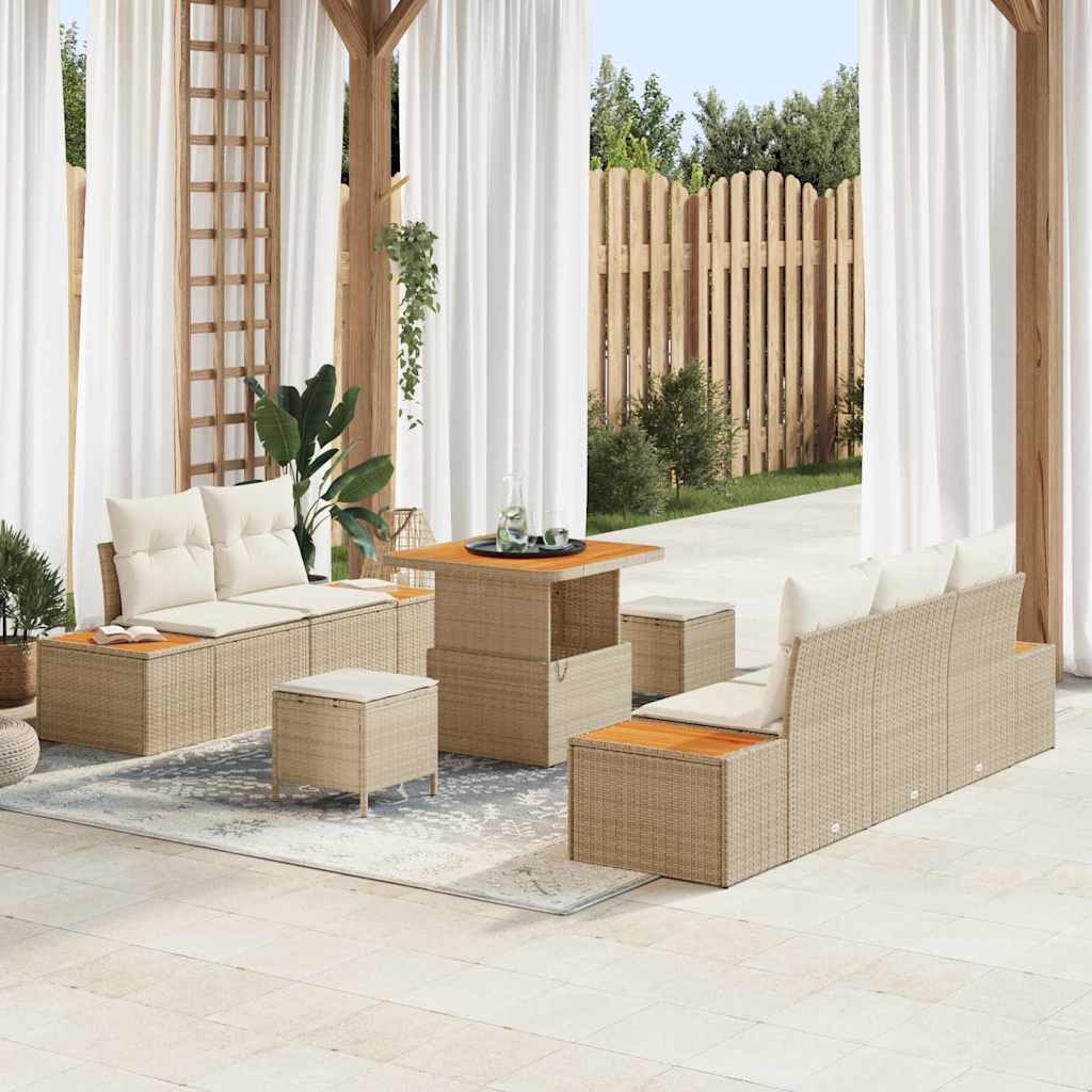 Set Divano da Giardino con cuscino 8 pcs Beige e Crema