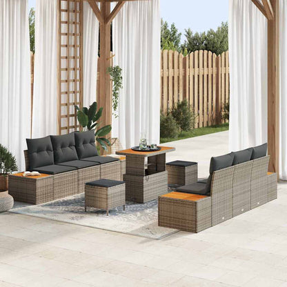 Set Divano da Giardino con cuscino 9 pcs Grigio Poly Rattan
