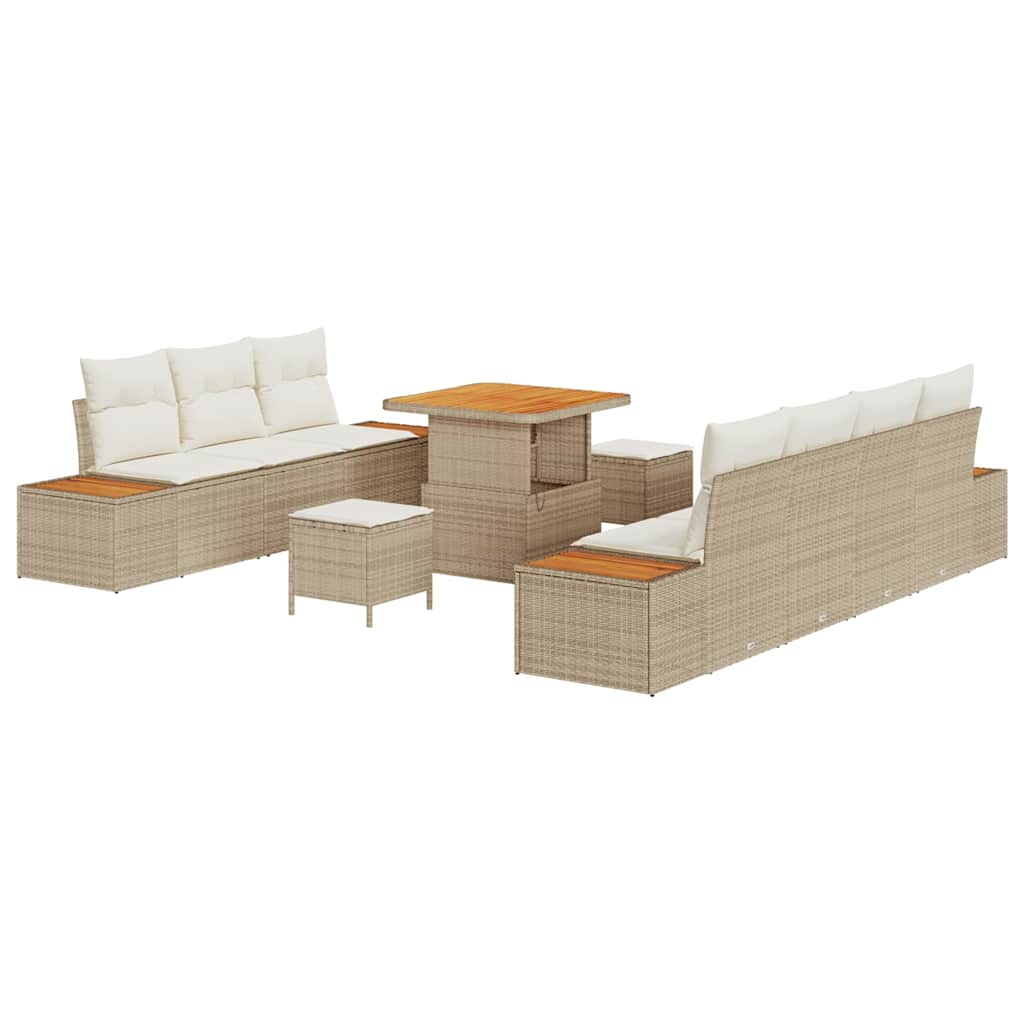 Set Divano da Giardino con cuscino 10 pcs Beige Poly Rattan