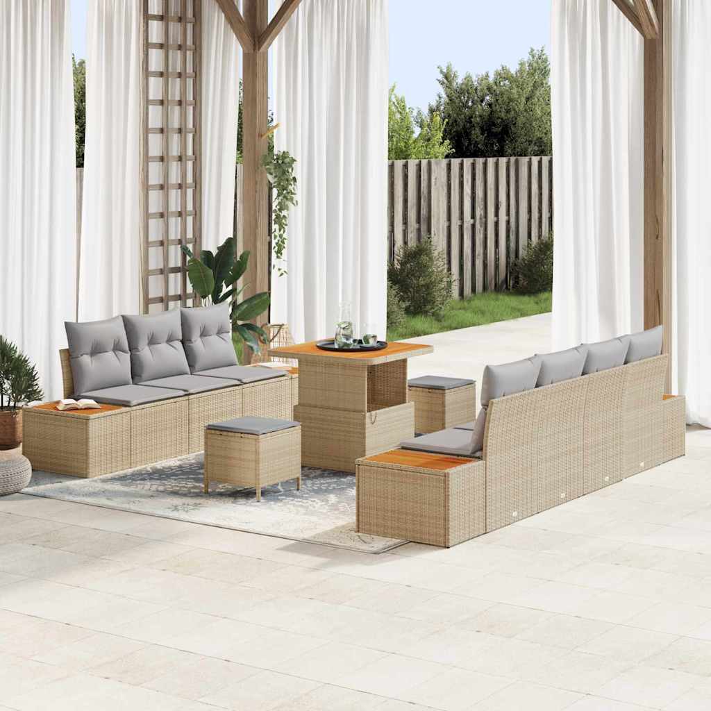 Set Divano da Giardino con cuscino 10 pcs Beige Poly Rattan