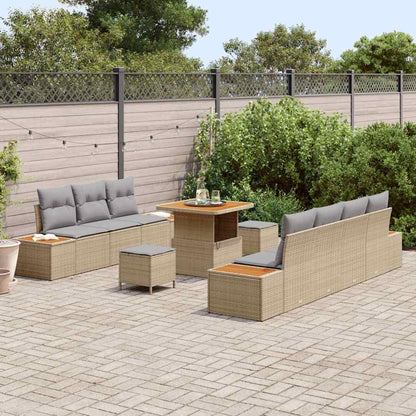 Set Divano da Giardino con cuscino 10 pcs Beige Poly Rattan