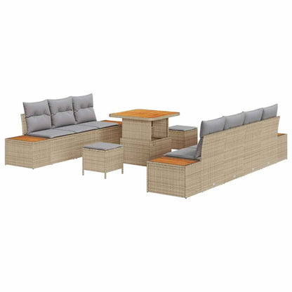 Set Divano da Giardino con cuscino 10 pcs Beige Poly Rattan