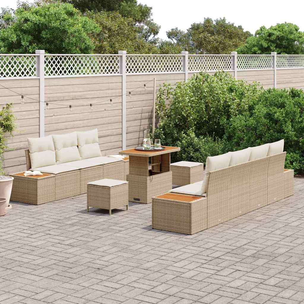 Set Divano da Giardino con cuscino 10 pcs Beige Poly Rattan