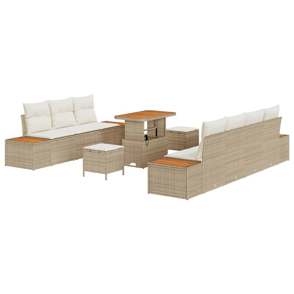Set Divano da Giardino con cuscino 10 pcs Beige Poly Rattan