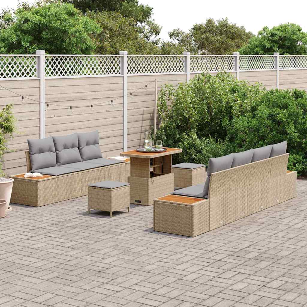 Set Divano da Giardino con cuscino 10 pcs Beige Poly Rattan
