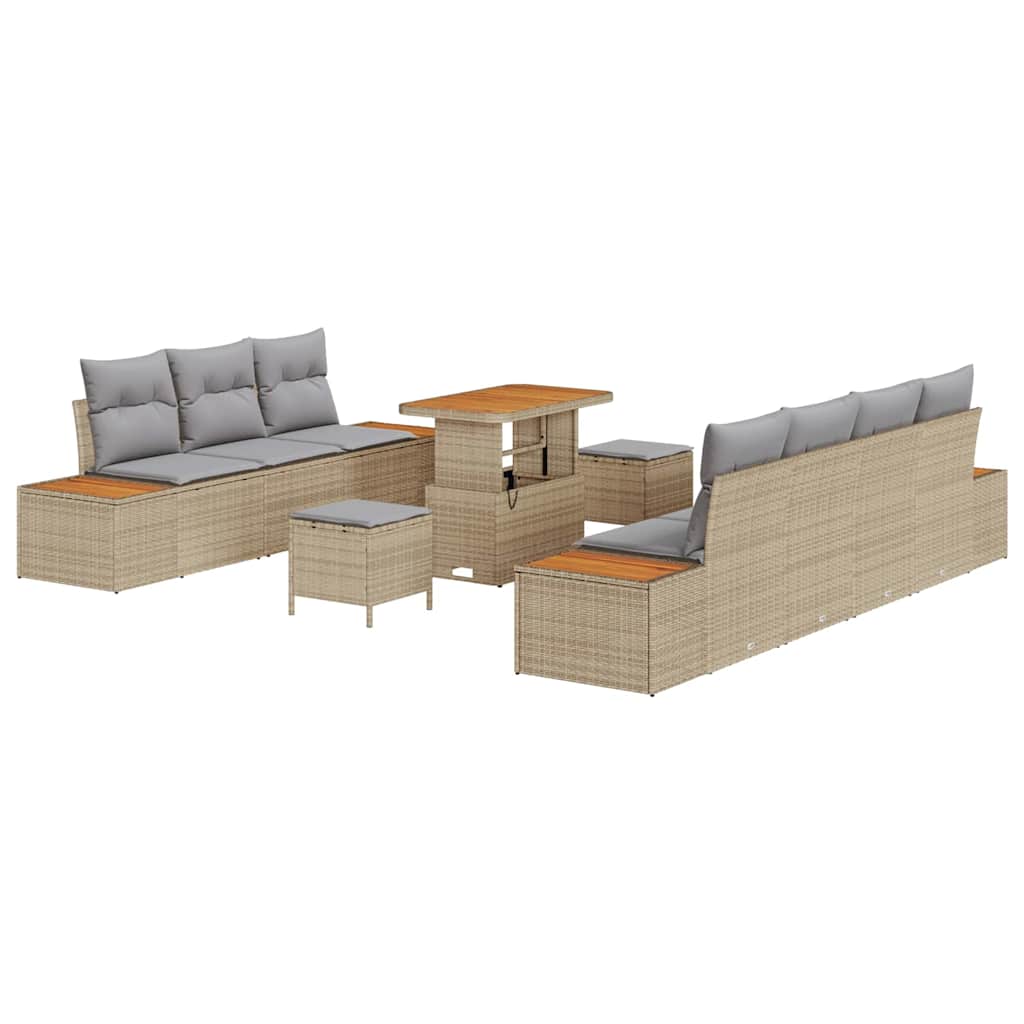 Set Divano da Giardino con cuscino 10 pcs Beige Poly Rattan