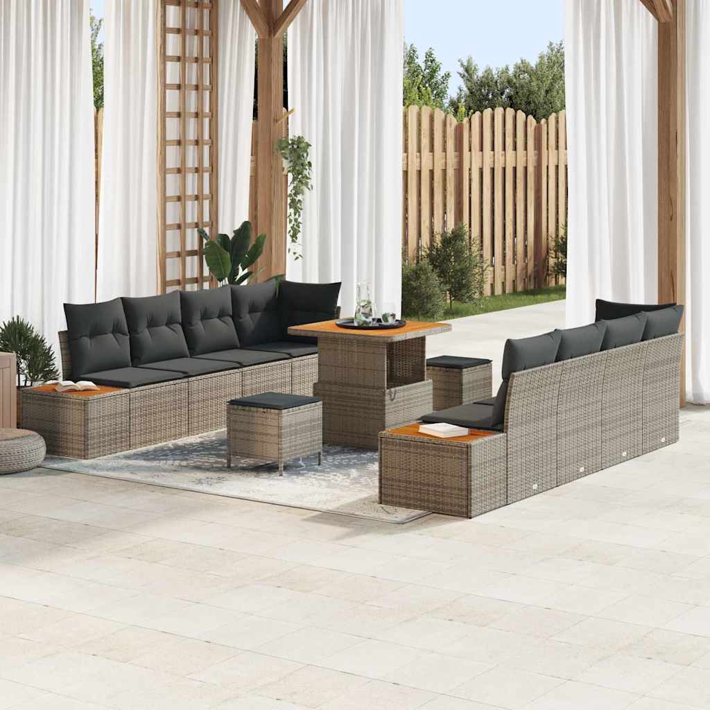 Set Divano da Giardino con cuscino 11 pcs Grigio Poly Rattan
