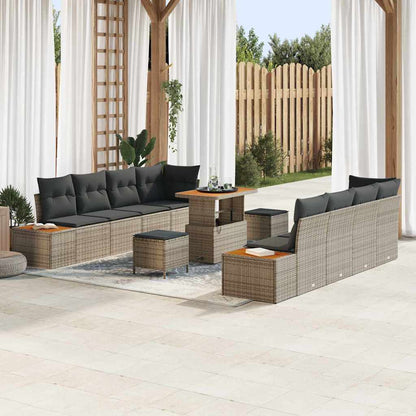 Set Divano da Giardino con cuscino 11 pcs Grigio Poly Rattan