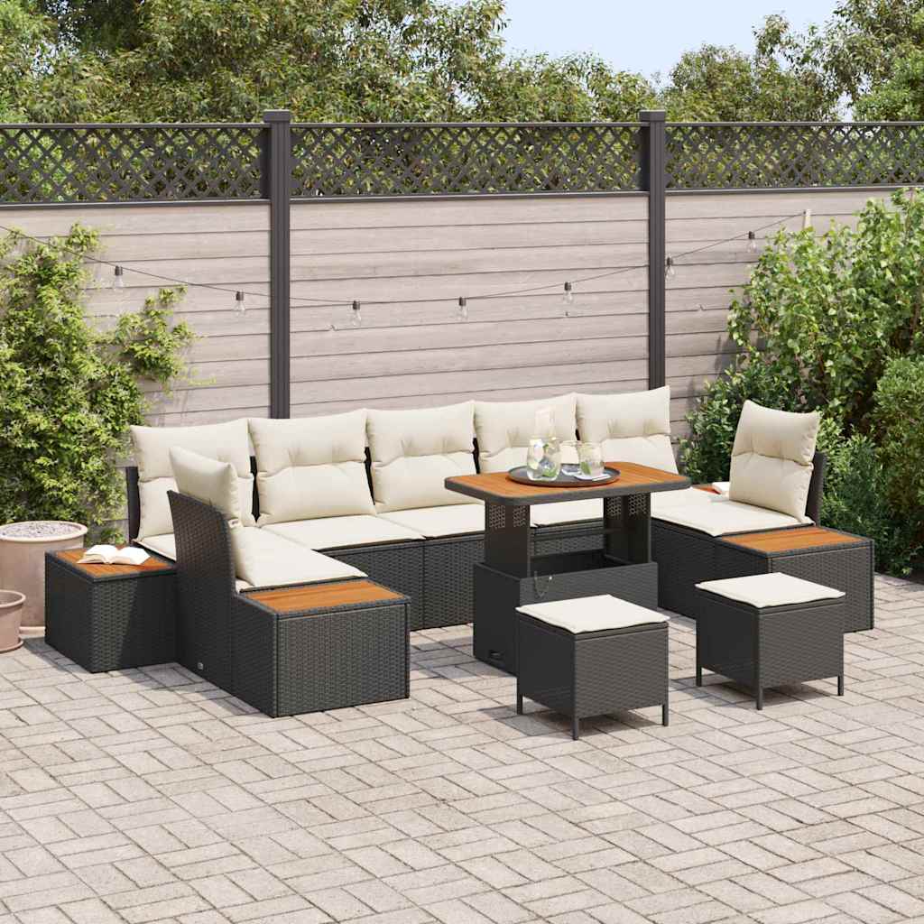 Set Divano da Giardino con cuscino 10 pcs Nero Poly Rattan