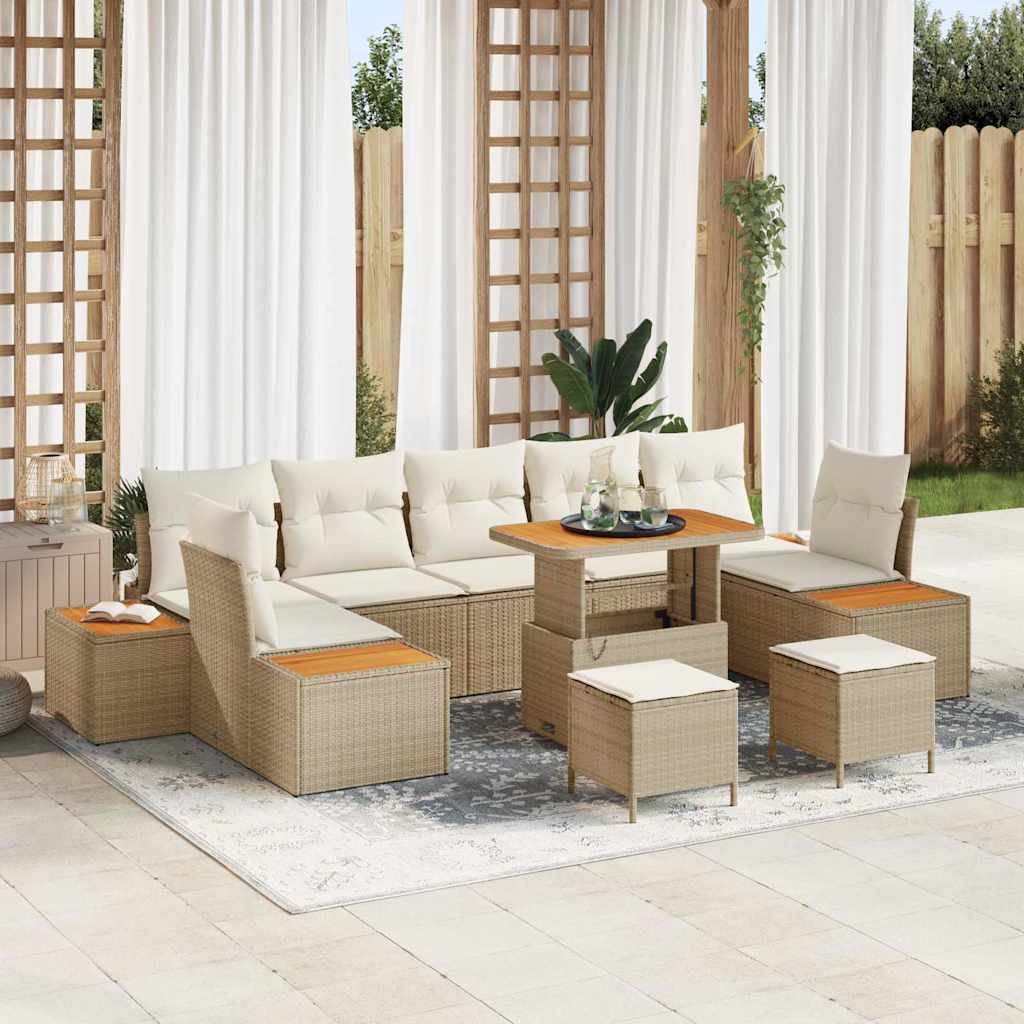 Set Divano da Giardino con cuscino 10 pcs Beige Poly Rattan