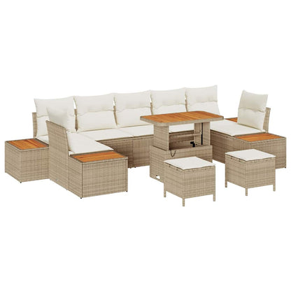 Set Divano da Giardino con cuscino 10 pcs Beige Poly Rattan