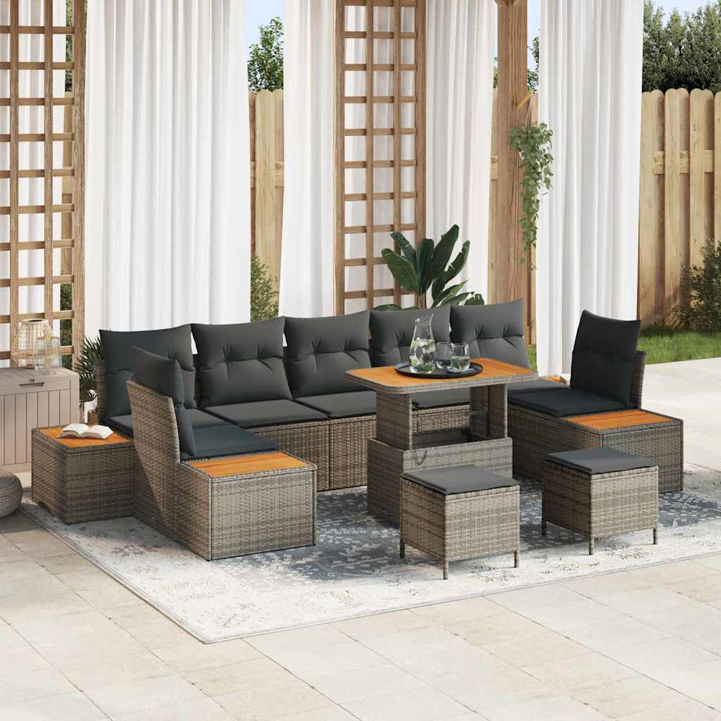 Set Divano da Giardino con cuscino 10 pcs Grigio Poly Rattan