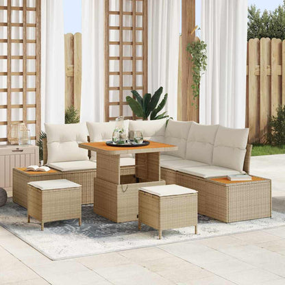 Set Divano da Giardino con cuscino 8 pcs Beige Poly Rattan