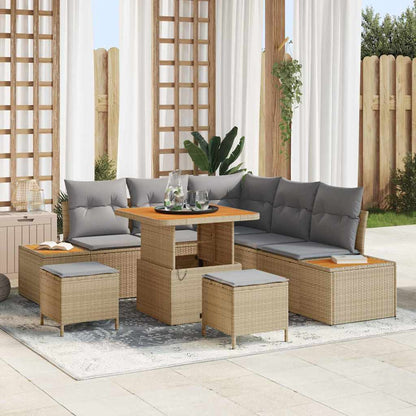Set Divano da Giardino con cuscino 8 pcs Beige Poly Rattan