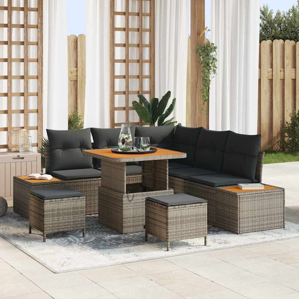 Set Divano da Giardino con cuscino 8 pcs Grigio Poly Rattan
