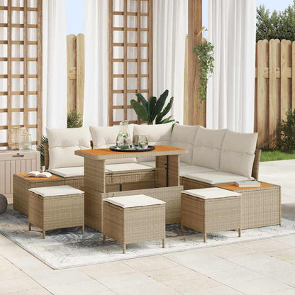 Set Divano da Giardino con cuscino 9 pcs Beige Poly Rattan