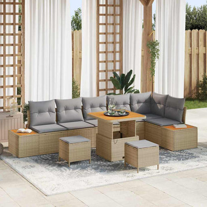 Set Divano da Giardino con cuscino 9 pcs Beige Poly Rattan