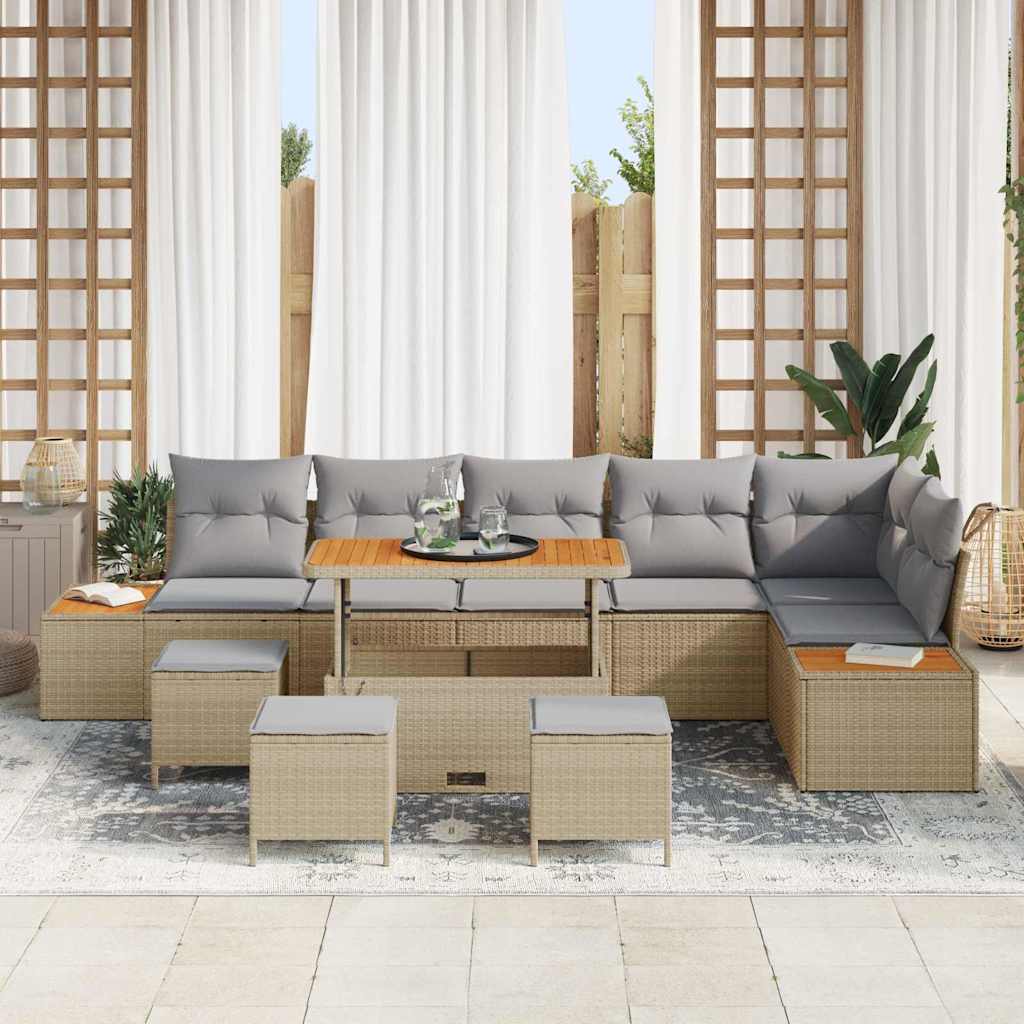 Set Divano da Giardino con cuscino 10 pcs Beige Poly Rattan