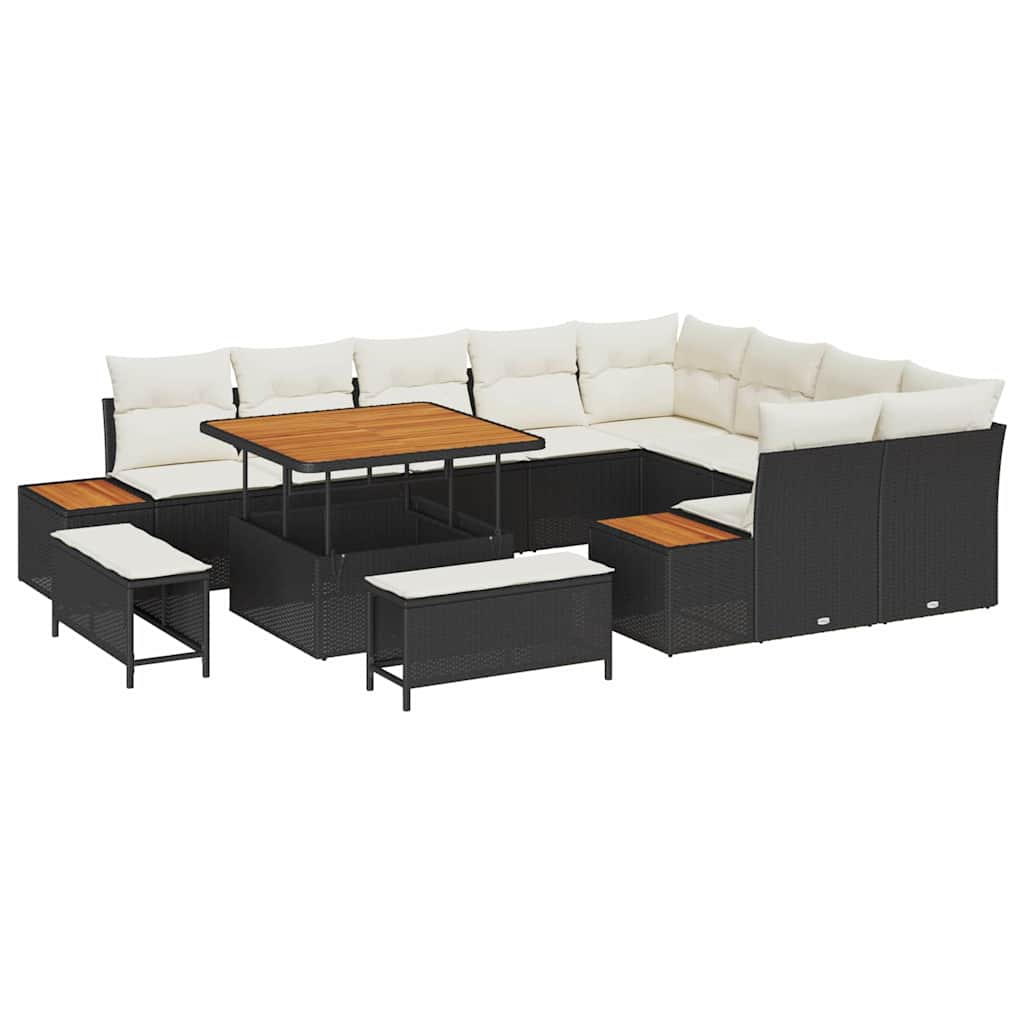Set Divano da Giardino con cuscino 12 pcs Nero Poly Rattan