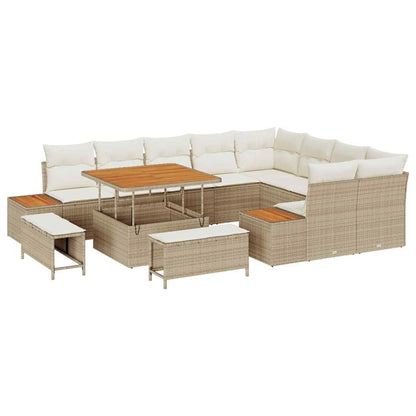 Set Divano da Giardino con cuscino 12 pcs Beige Poly Rattan