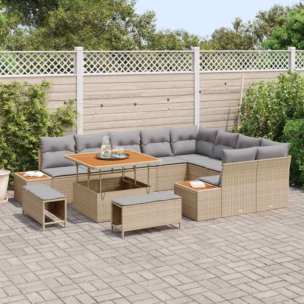 Set Divano da Giardino con cuscino 12 pcs Beige Poly Rattan
