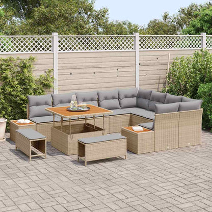 Set Divano da Giardino con cuscino 12 pcs Beige Poly Rattan