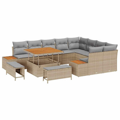 Set Divano da Giardino con cuscino 12 pcs Beige Poly Rattan