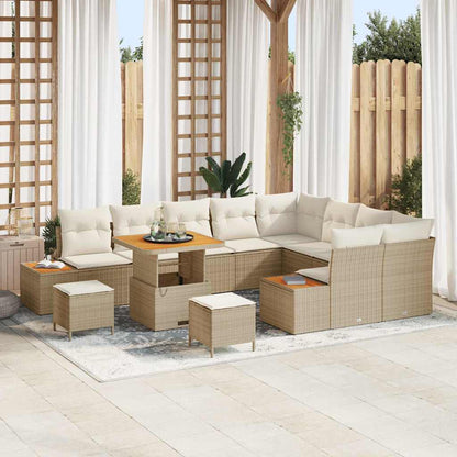 Set Divano da Giardino con cuscino 12 pcs Beige Poly Rattan