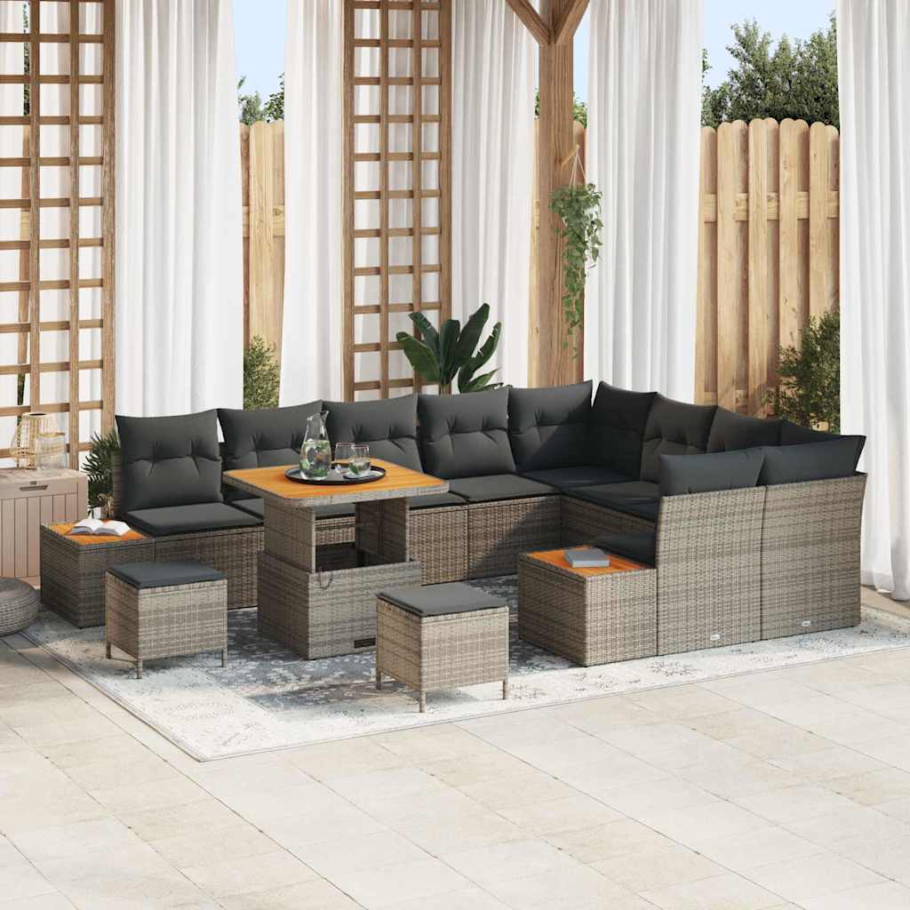 Set Divano da Giardino con cuscino 12 pcs Grigio Poly Rattan