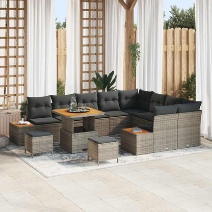 Set Divano da Giardino con cuscino 12 pcs Grigio Poly Rattan